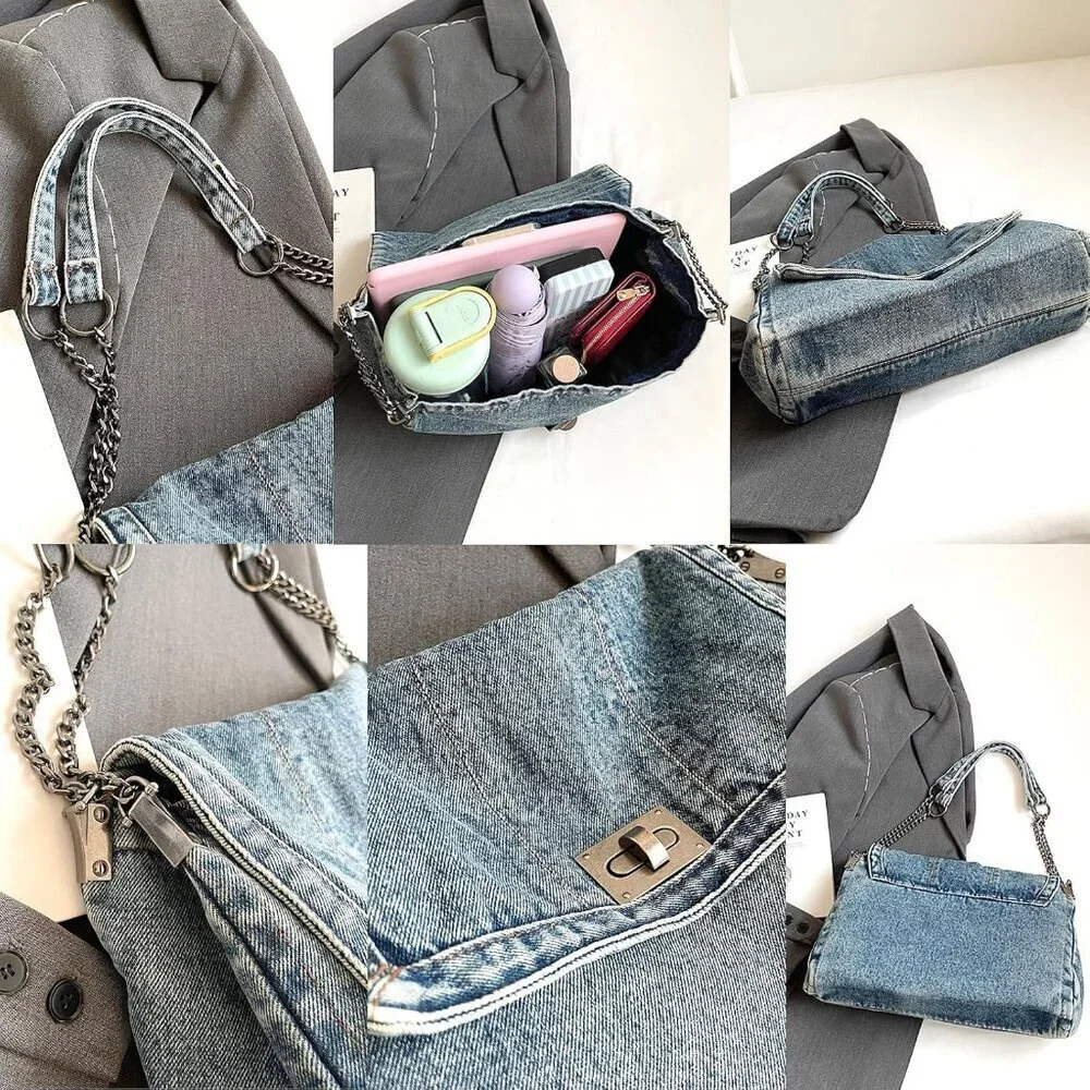 Denim Tote Bag Women Casual Retro Crossbody Shoulder Bag Handbag Durable